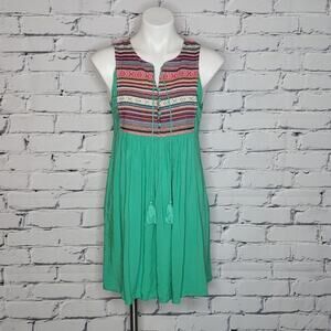 Umgee Green & Striped Tunic Dress, Size Small